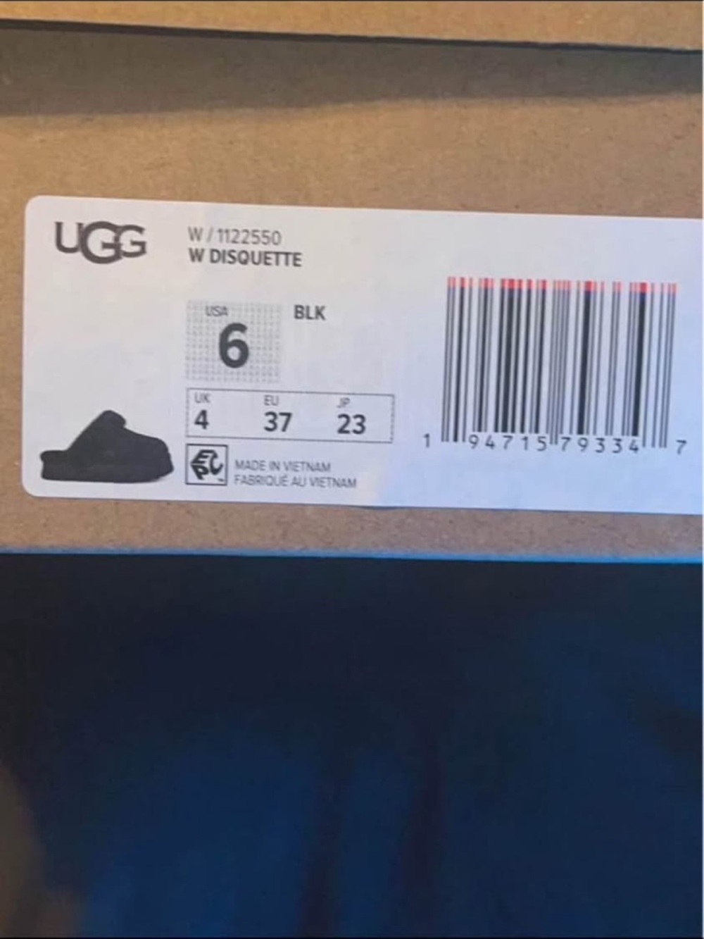 UGG Black Disquette Slide - Comfortable Slip-On Bottom